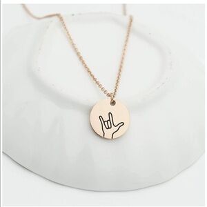 I LOVE YOU Hand Sign Rose Gold Plated Pendant Chain Necklace